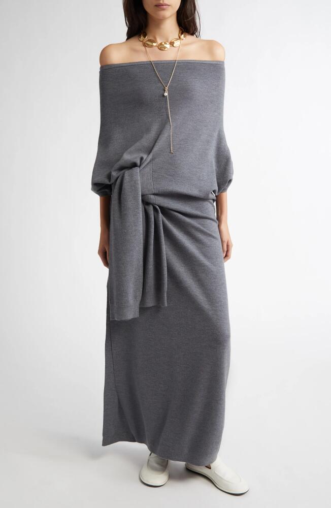 ZANKOV Anais Off the Shoulder Maxi Wool Sweater Dress in Melange Grey Cover