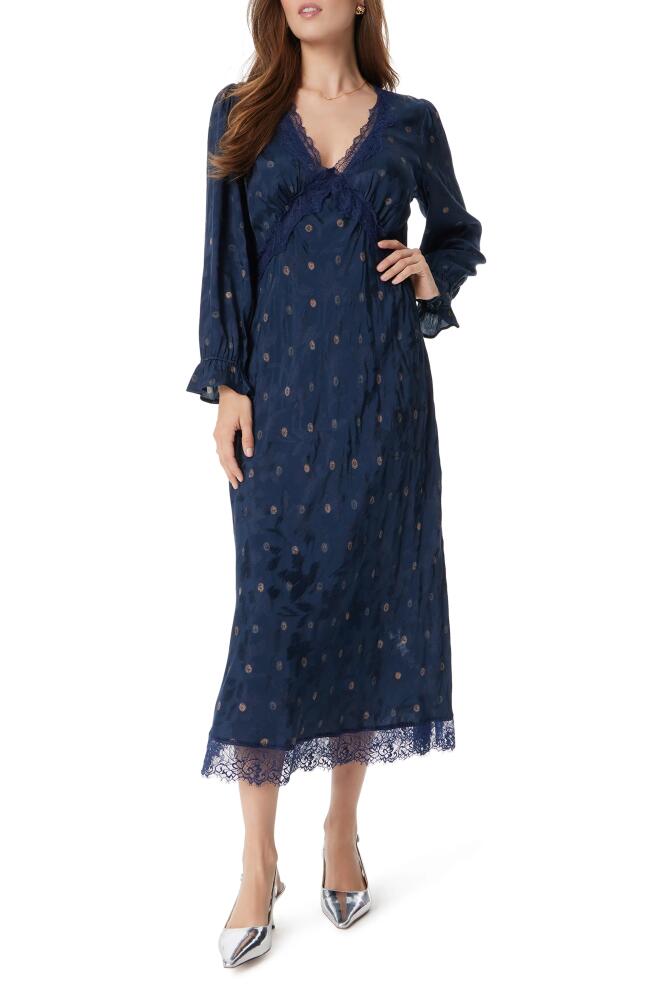 Sam Edelman Camilla Long Sleeve Lace & Chiffon Midi Dress in Navy Scribble Dot Cover