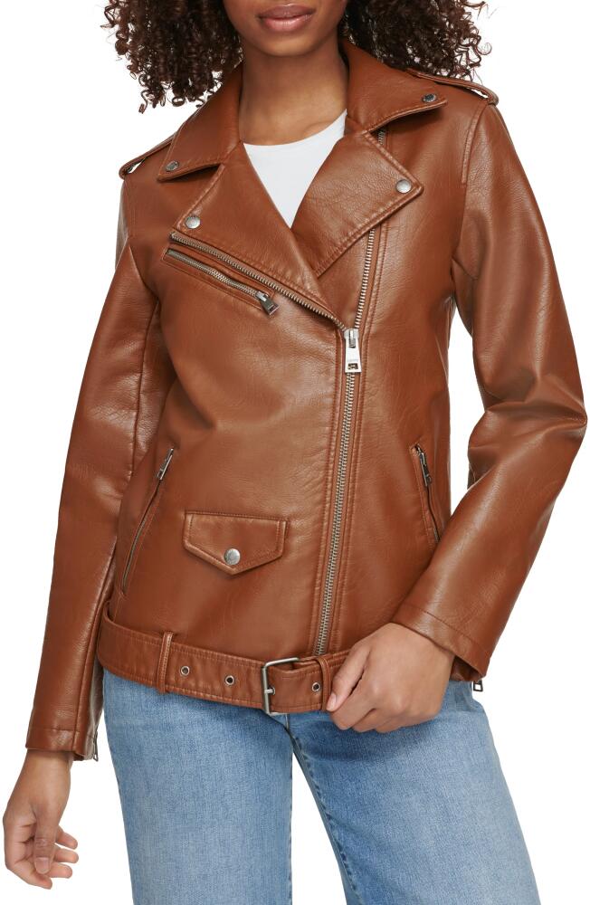 levi's Longline Belted Faux Leather Moto Jacket in Brown Cover