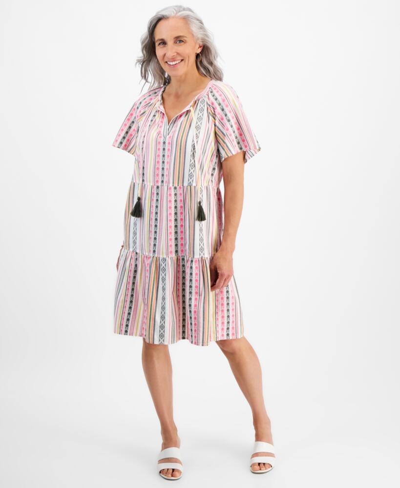 Style & Co Petite Mountain Stripe Tiered Dress, Created for Macy's - Mount St White Cover