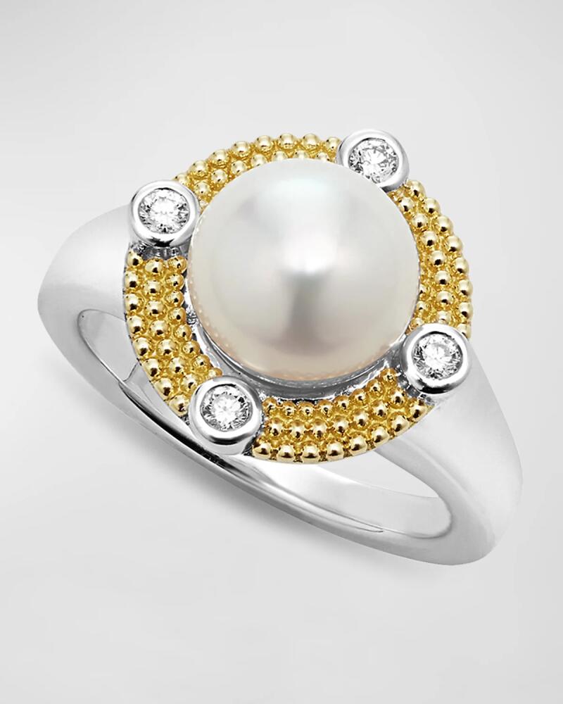 LAGOS Sterling Silver and 18K Luna Pearl Lux with Diamond Ring, Size 7 Cover