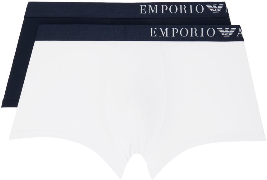 Emporio Armani Two-Pack Navy & White Boxer Briefs Cover