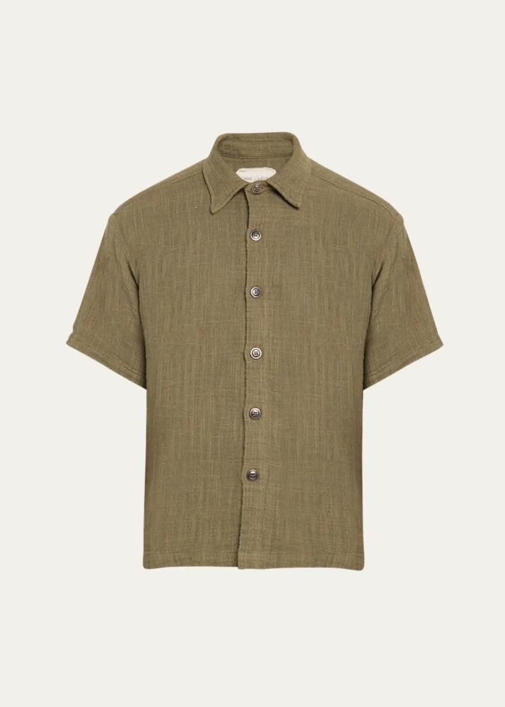 Greg Lauren Men's Linen Button-Down Shirt Cover