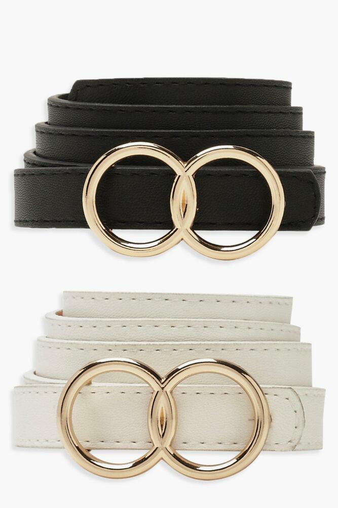 boohoo Womens Double Ring Skinny 2 Pk Belt - Multi Cover