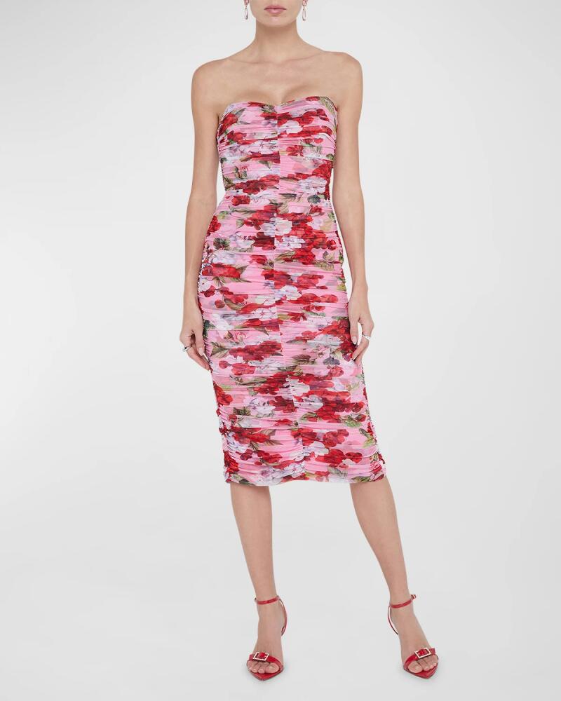 L'Agence Floral Caprice Strapless Midi Dress Cover