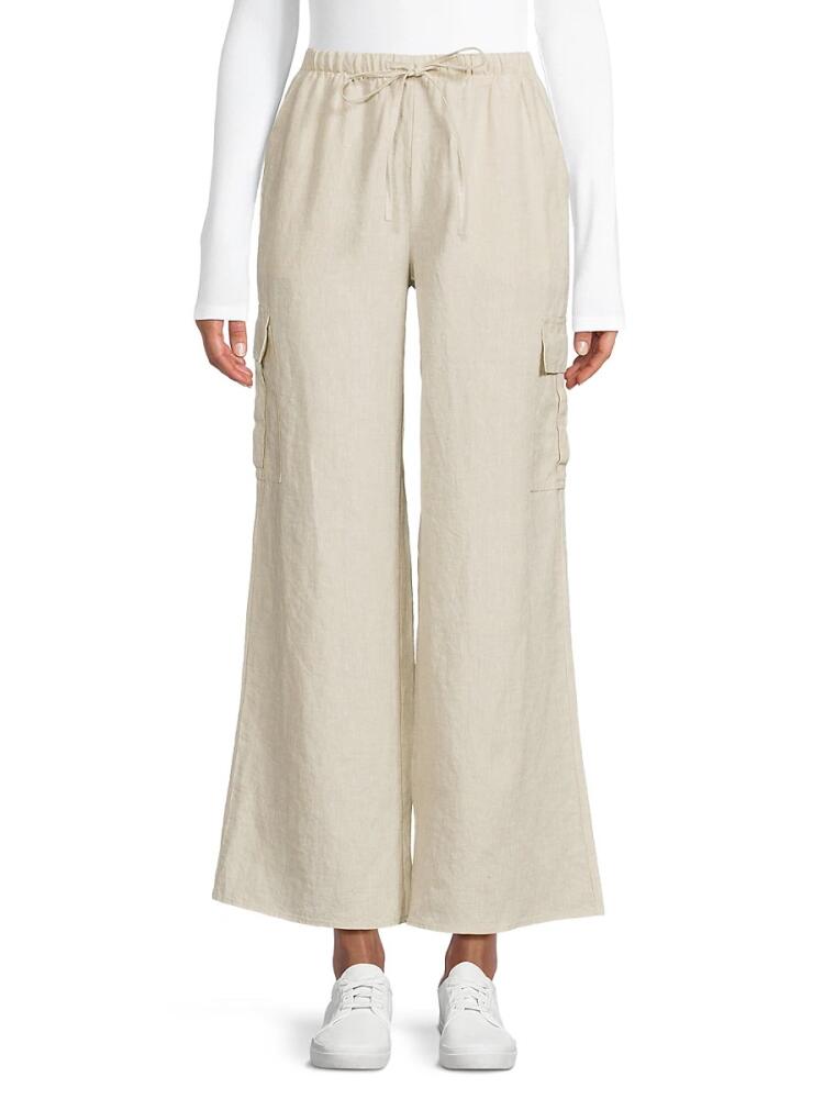 Saks Fifth Avenue Women's 100% Linen Wide Leg Cargo Pants - Natural Cream Cover