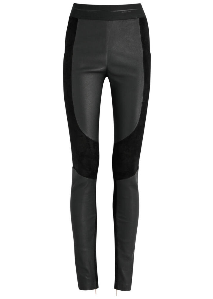 Helmut Lang Racer Panelled Leather and Suede Leggings - Black Cover