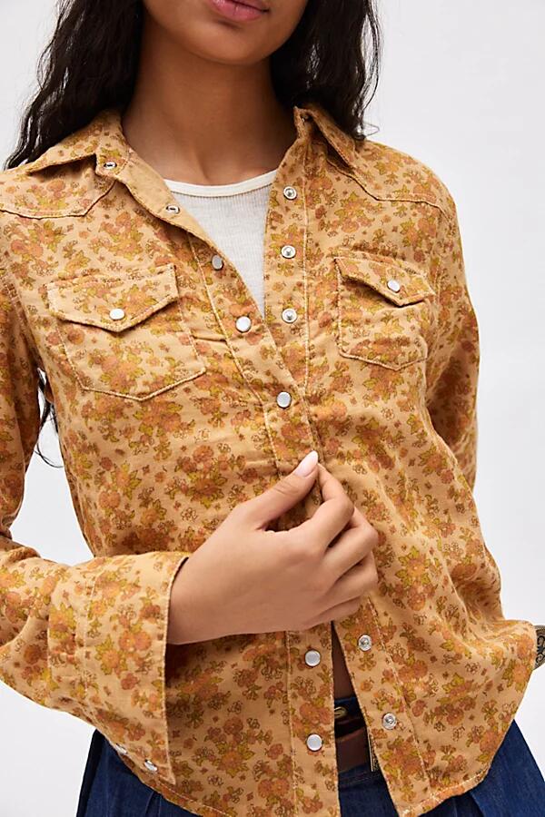 BDG Ariella Printed Western Shirt Top in Floral Cover