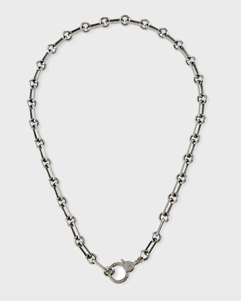 Sheryl Lowe Oxidized Sterling Silver 7mm Curb Chain Necklace with Diamond Clasp Cover