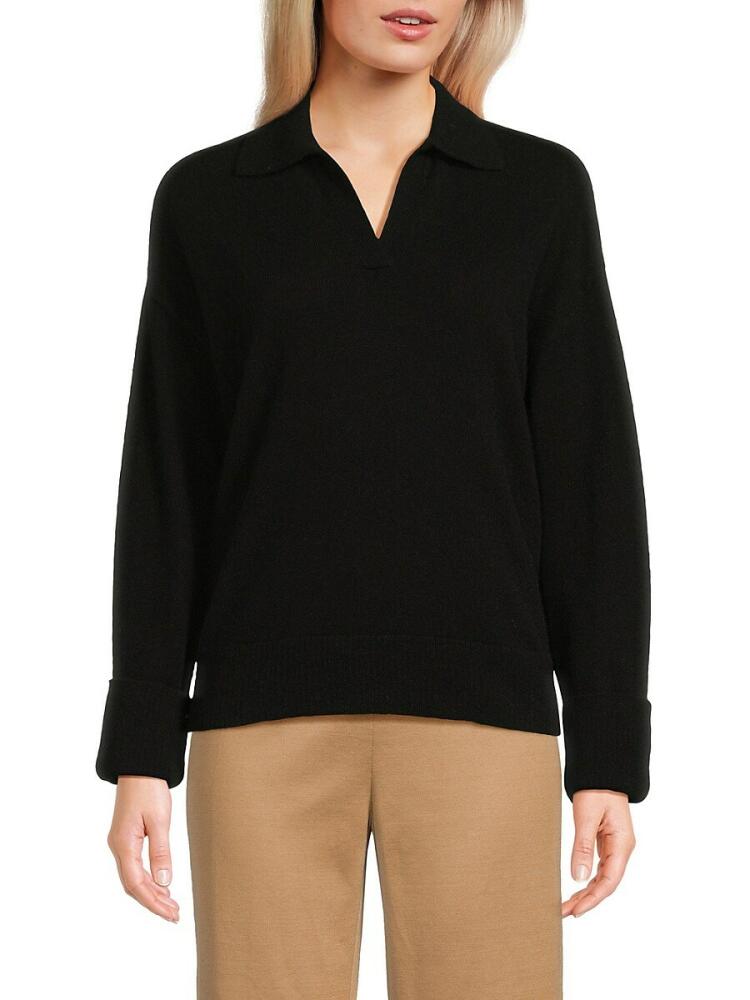 Saks Fifth Avenue Women's 100% Cashmere Johnny Collar Polo - Black Cover