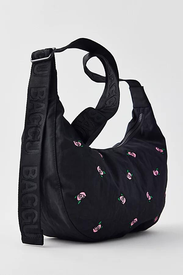 BAGGU UO Exclusive Rose Embroidery Medium Nylon Crescent Bag in Embroidered Rosette Cover