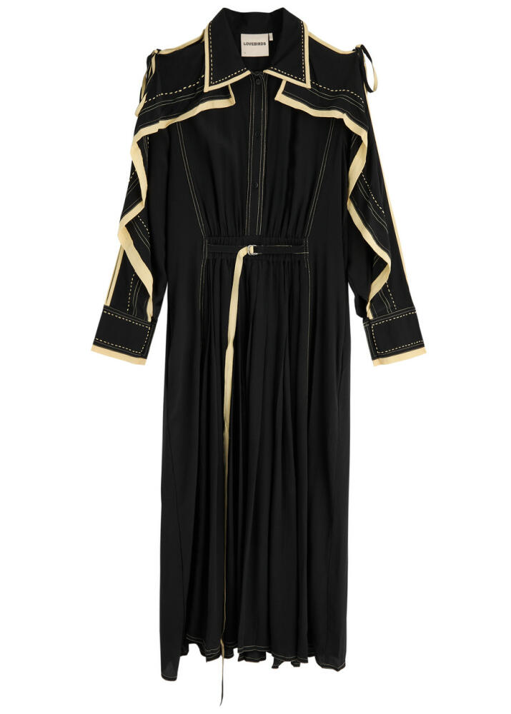 Lovebirds Contrast-trim Silk Crepe-de-chine Midi Dress - Black Cover