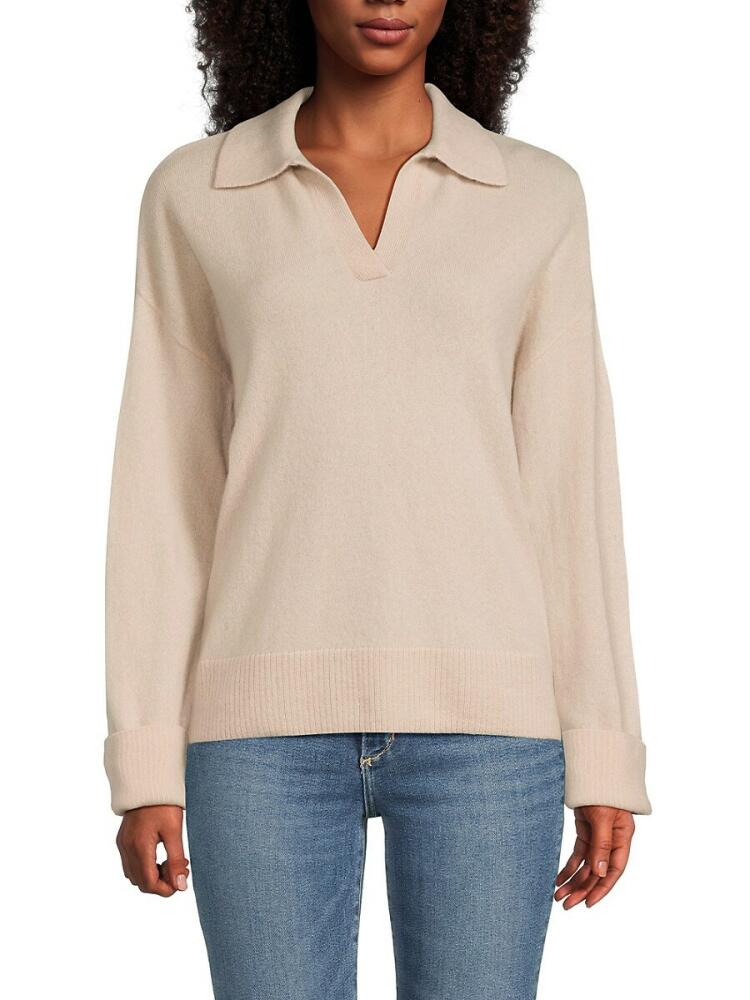 Saks Fifth Avenue Women's 100% Cashmere Johnny Collar Polo - Sand Cover