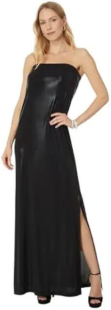 Norma Kamali Strapless Tailored Side Slit Gown (Black 1) Women's Dress Cover