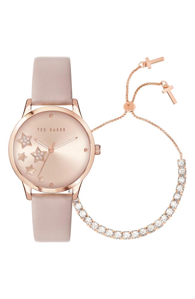 Ted Baker London Fitzrovia Leather Strap Watch & Bracelet Set, 34mm in Rose Gold/Pink/Pink Cover