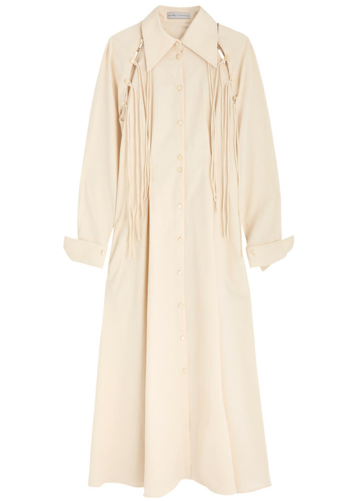 Palmer//harding Assembled Fringed Cotton Midi Shirt Dress - Ecru Cover