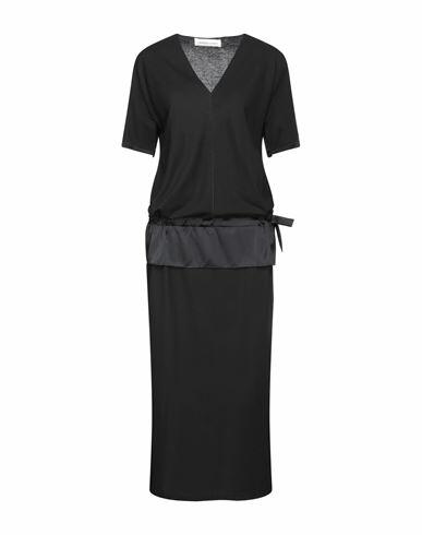 Lamberto Losani Woman Midi dress Black Cotton, Silk, Elastane Cover