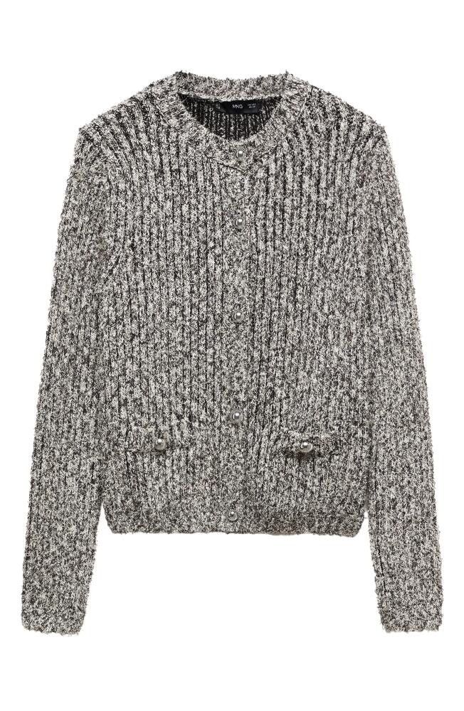 MANGO Textured Rib Cardigan in Black/white Cover