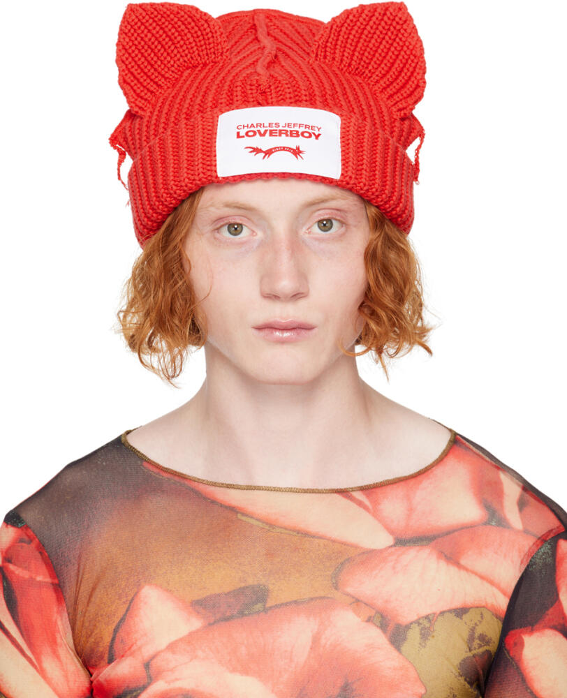 Charles Jeffrey LOVERBOY Red Chunky Ears Beanie Cover