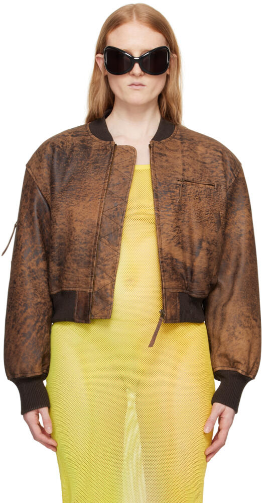 Acne Studios Brown Cropped Leather Bomber Jacket Cover