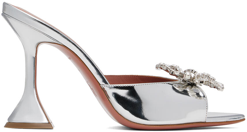 Amina Muaddi Silver Rosie Slipper Heeled Sandals Cover