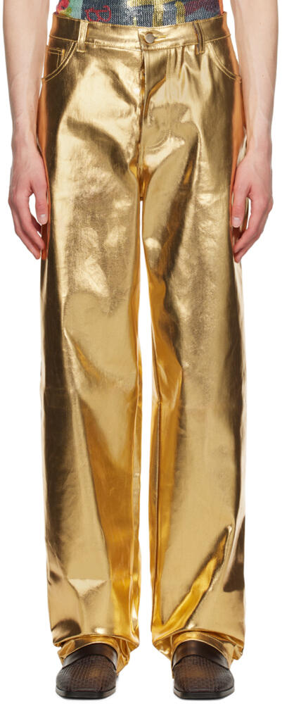 Theophilio SSENSE Exclusive Gold Metallic Coated Jeans Cover