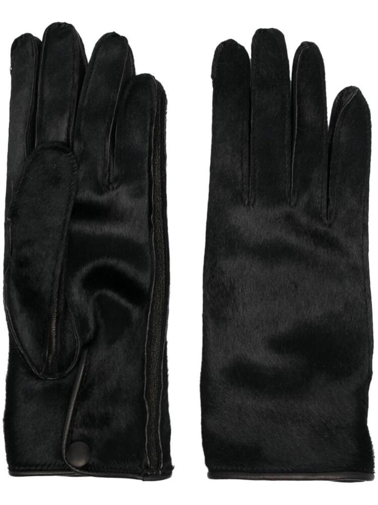 Maison Margiela signature-stitch logo pony-hair gloves - Black Cover