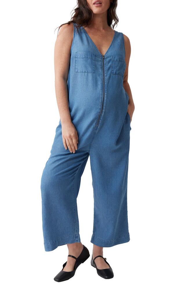 Ingrid & Isabel Zip Chambray Maternity Jumpsuit in Medium Wash Chambray Cover