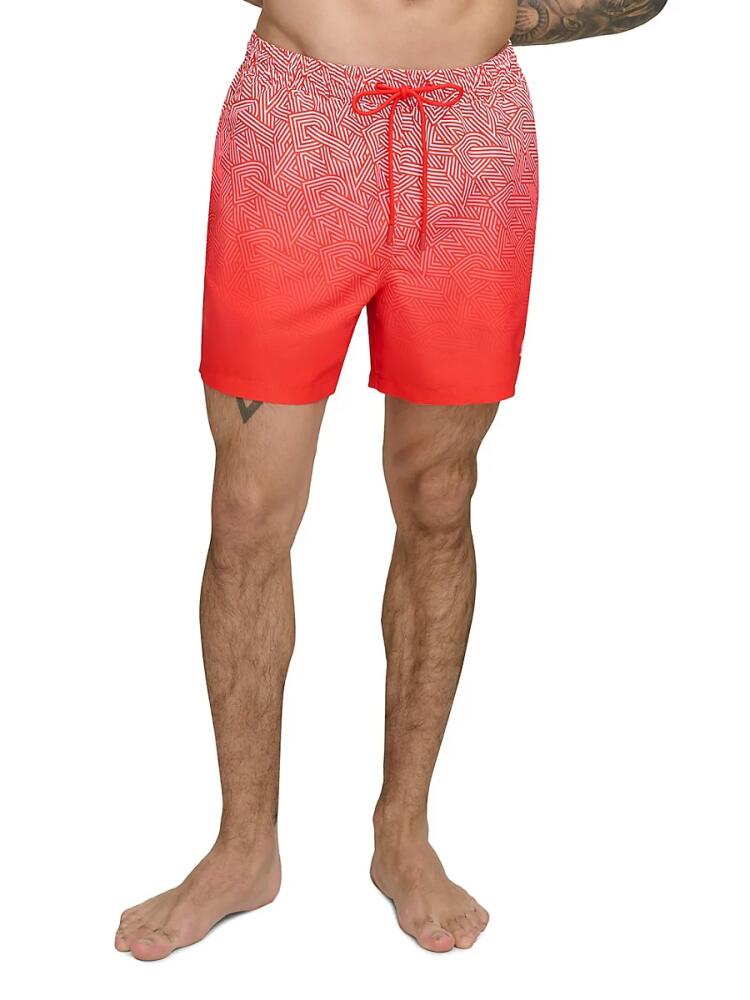 DKNY Men's Textured Ombre Drawstring Swim Shorts - Red Cover