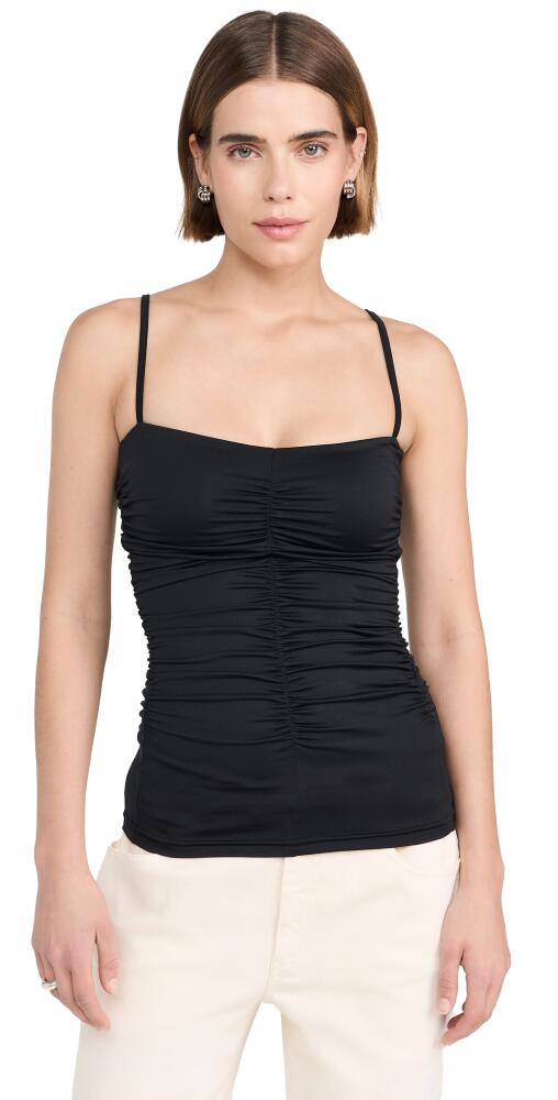 Tibi Stretch Lightweight Tech Knit Shirred Cami Black Cover