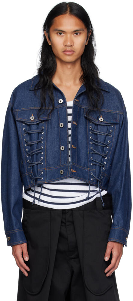 Jean Paul Gaultier Blue Lace-Up Denim Jacket Cover