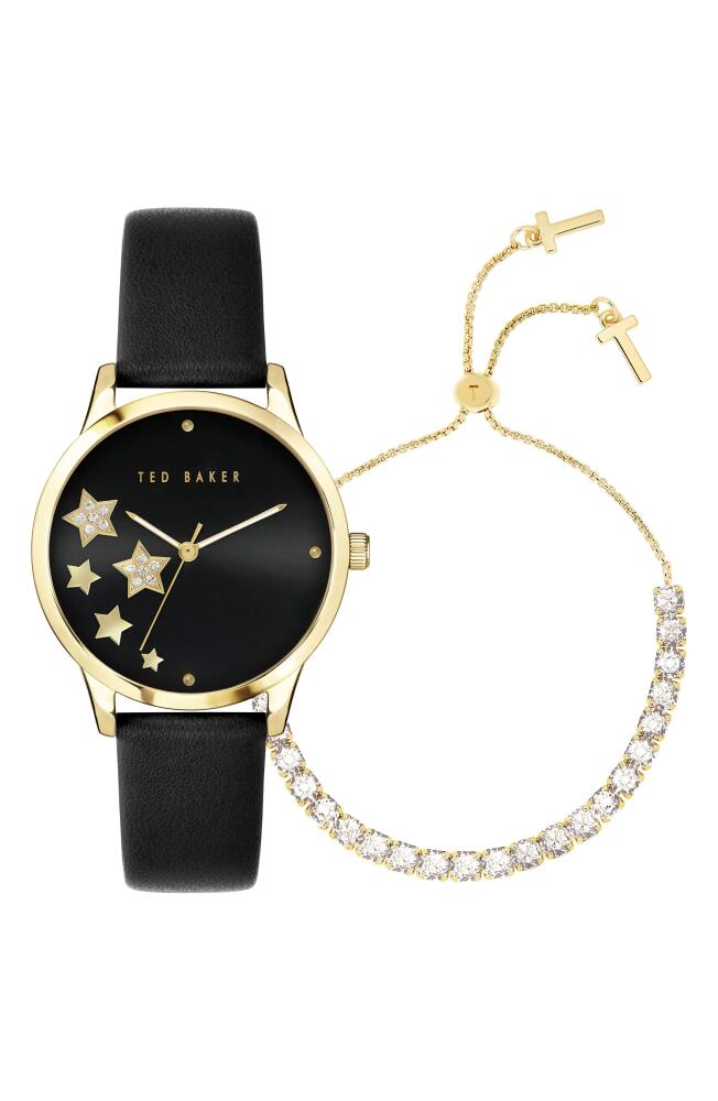 Ted Baker London Fitzrovia Leather Strap Watch & Bracelet Set, 34mm in Yellow Gold/Black/Black Cover