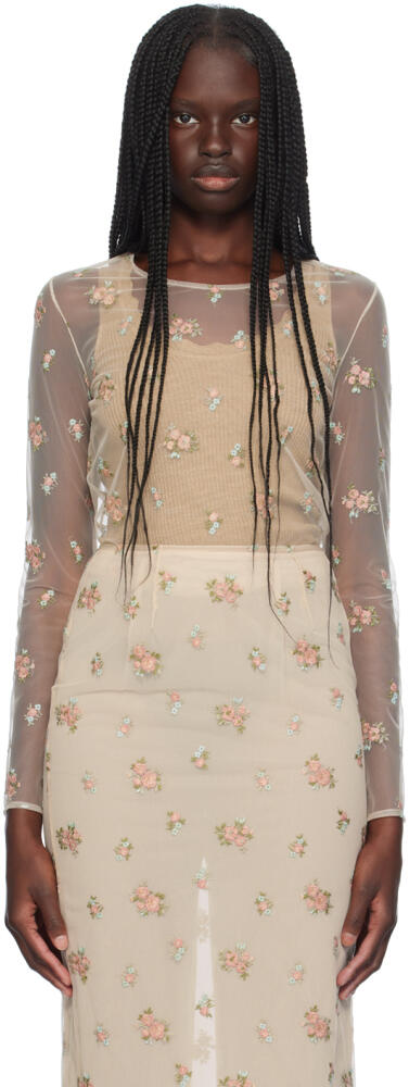 Blumarine Beige Sheer Floral Blouse Cover