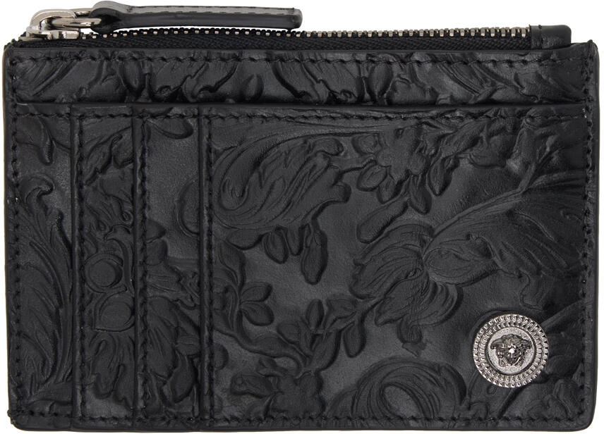 Versace Black Zip Embossing Barocco Card Holder Cover