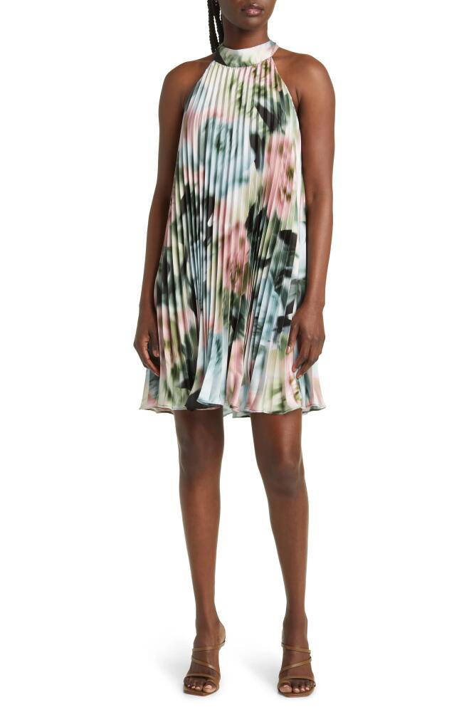 Adelyn Rae Print Pleated Sleeveless Minidress in Light Green Multi Cover