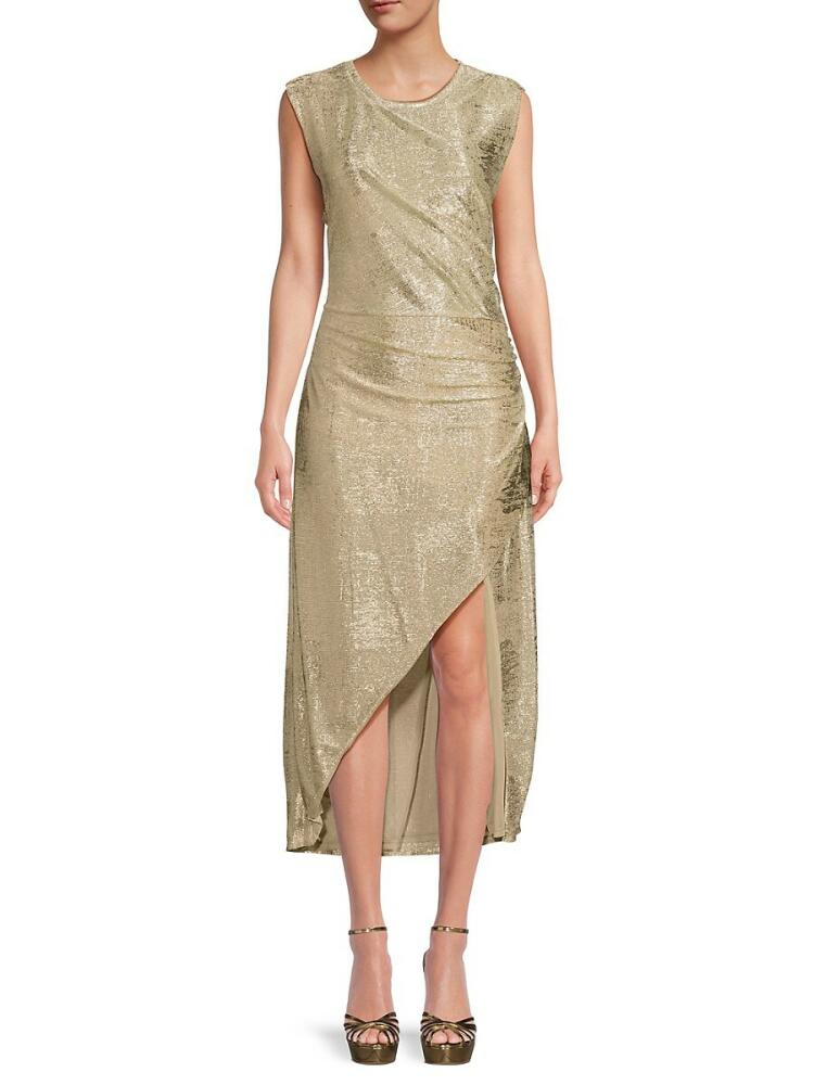 BCBGMAXAZRIA Women's Ruched Metallic Maxi Dress - Gold Cover