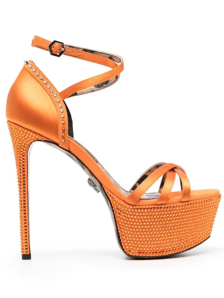 Philipp Plein embellished satin platform sandals - Orange Cover