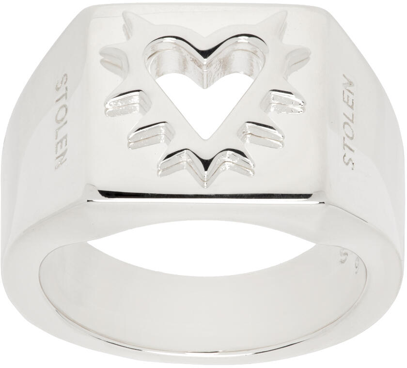 Stolen Girlfriends Club Silver Raised Spike Heart Signet Ring Cover