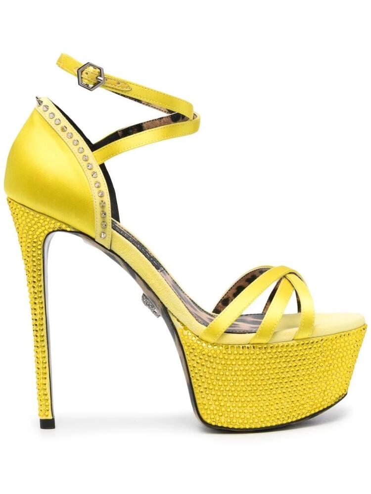 Philipp Plein embellished satin platform sandals - Yellow Cover