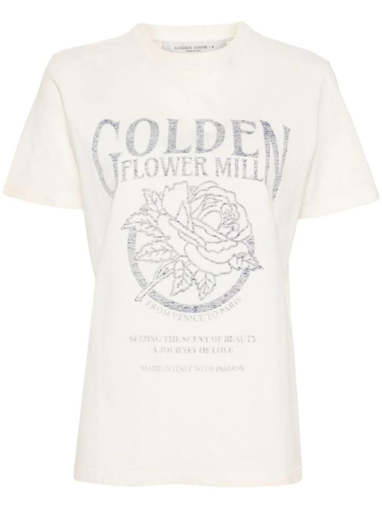 Golden Goose distressed logo-print cotton T-shirt - Neutrals Cover