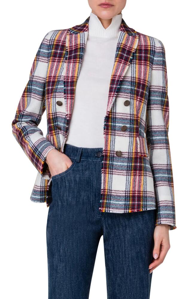 Akris punto Tartan Plaid Virgin Wool Flannel Blazer in Grey Multicolor Cover