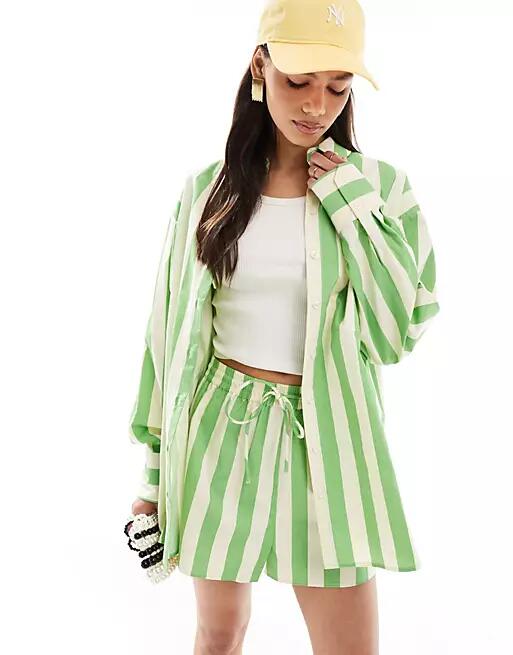 ASOS DESIGN oversized shirt in green stripe - part of a set Cover