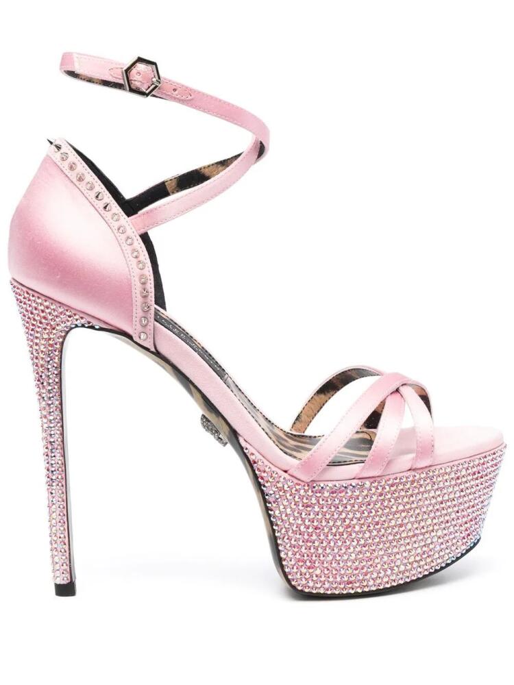 Philipp Plein embellished satin platform sandals - Pink Cover