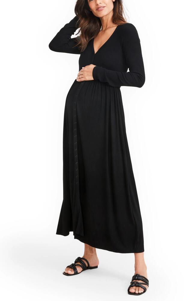 HATCH The Softest Rib Long Sleeve Maternity/Nursing Maxi Dress in Black Cover