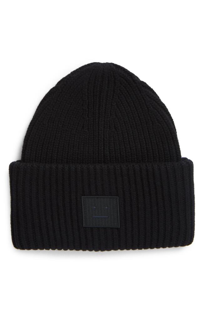 Acne Studios Face Patch Wool Beanie in Black Cover