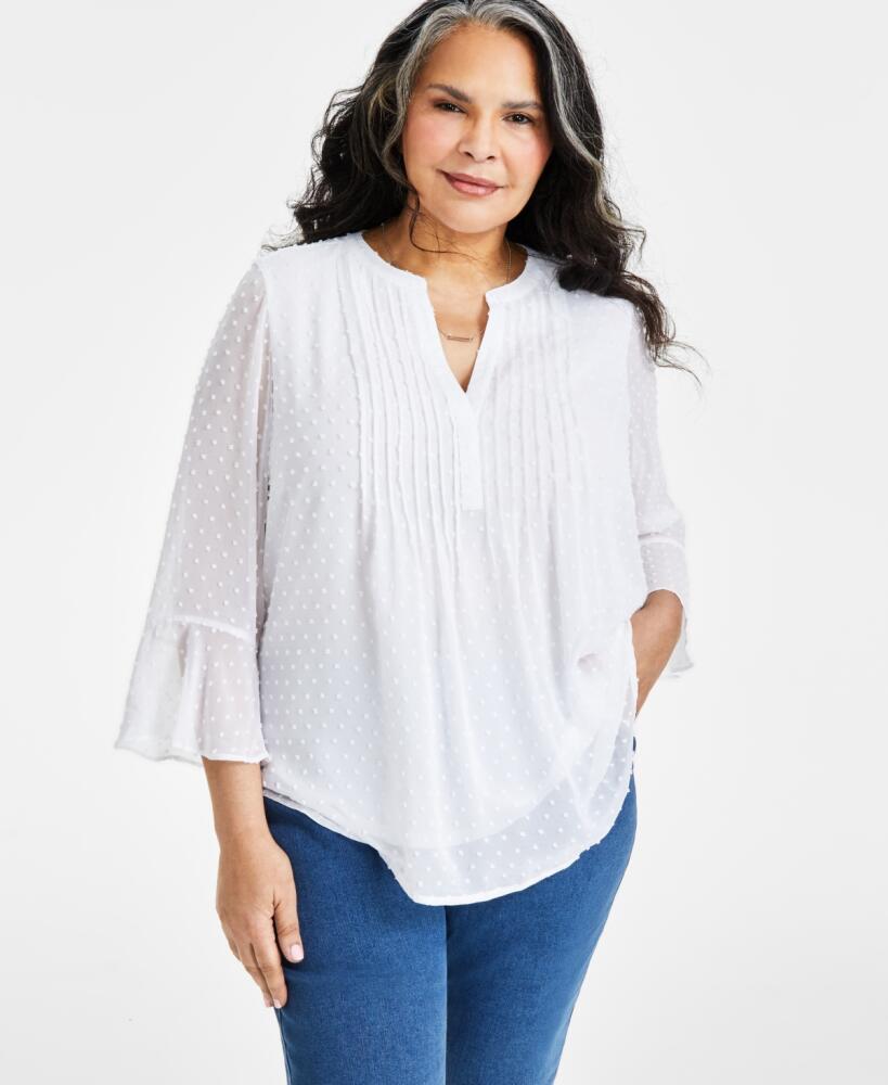 Style & Co Plus Size Pintuck Blouse, Created for Macy's - Bright White Cover