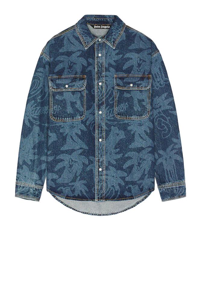 Palm Angels All Over Laser Denim Shirt in Blue Cover