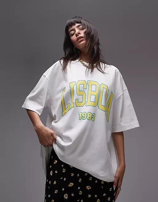 Topshop premium graphic Lisboa super oversized tee in white Cover