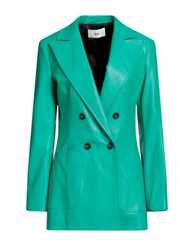 Solotre Woman Blazer Green Polyurethane, Viscose Cover