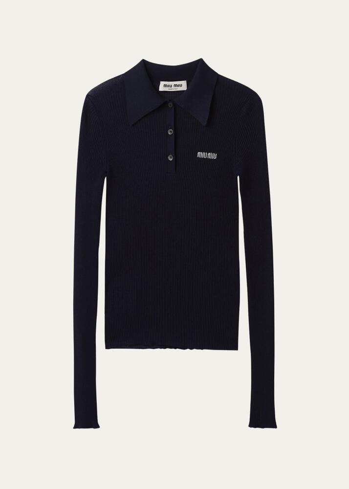 Miu Miu Logo-Intarsia Cashmere Ribbed Polo Shirt Cover